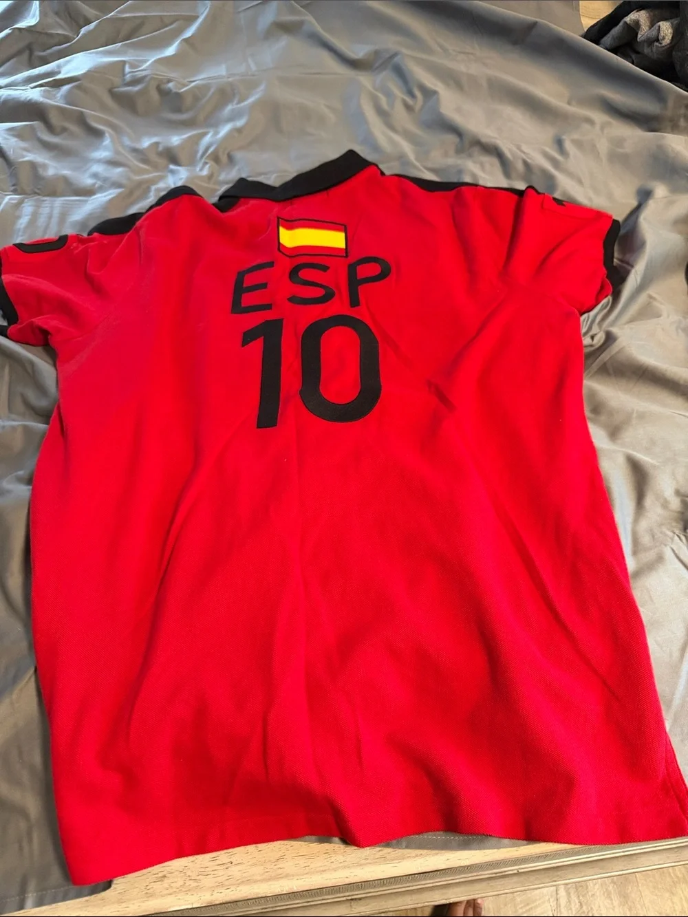 Ralph Lauren Red Polo with Black Stripe and Yellow 'SPAIN'